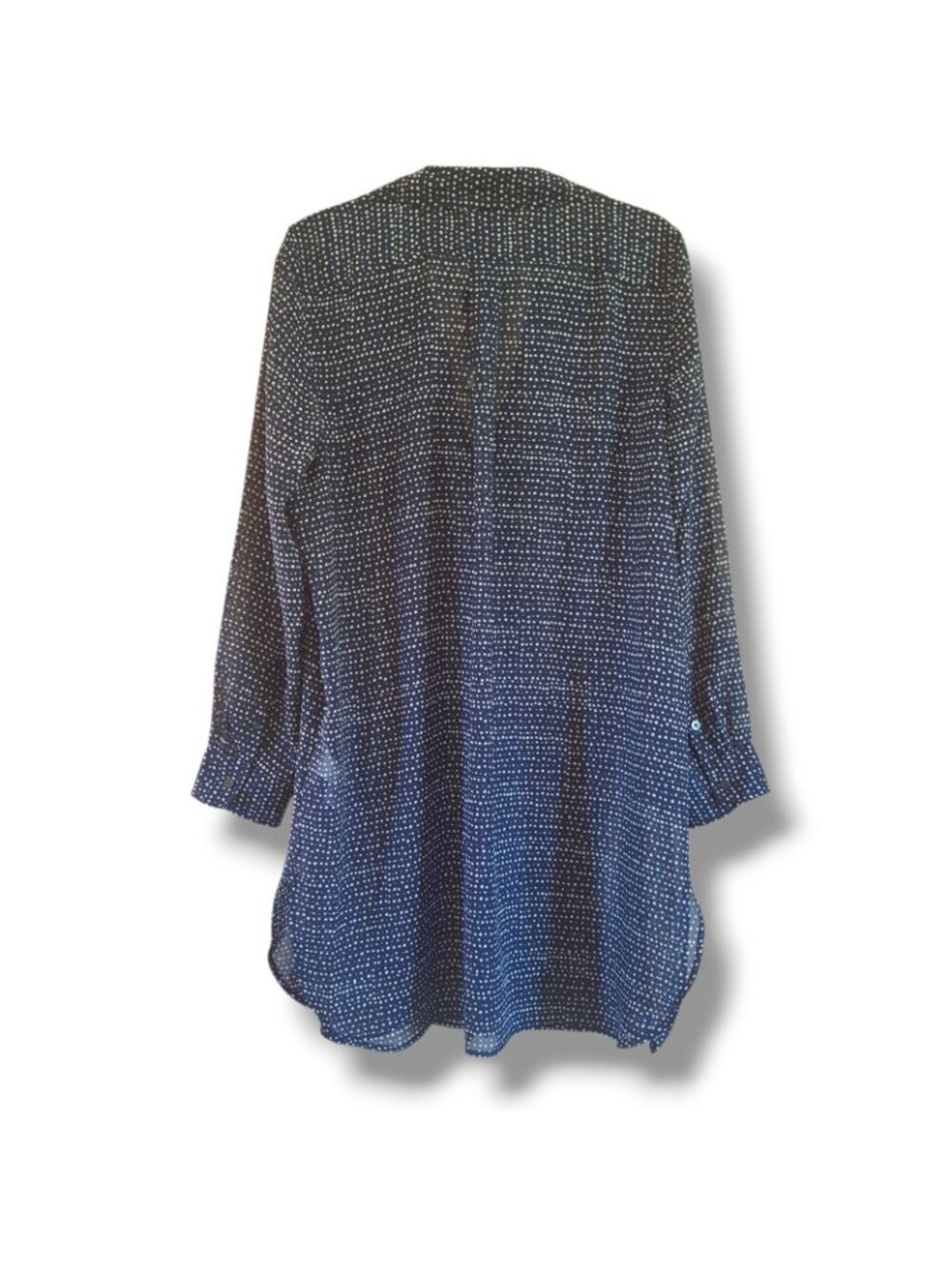 Women's Chaps Button Down Blouse SZ L Navy White Polka Dot Sheer Tunic NWT - Picture 9 of 9